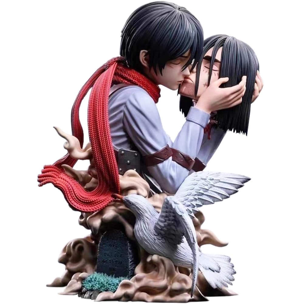Figure Attack On Titan da 22 cm Figura d'azione Bye Eren Bacio della morte Mikasa che tiene la testa Figure in PVC