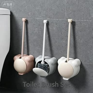 Spazzola per WC Bear da parete, non perforata, per bagno senza angoli morti, spazzola per la pulizia del WC con coperchio