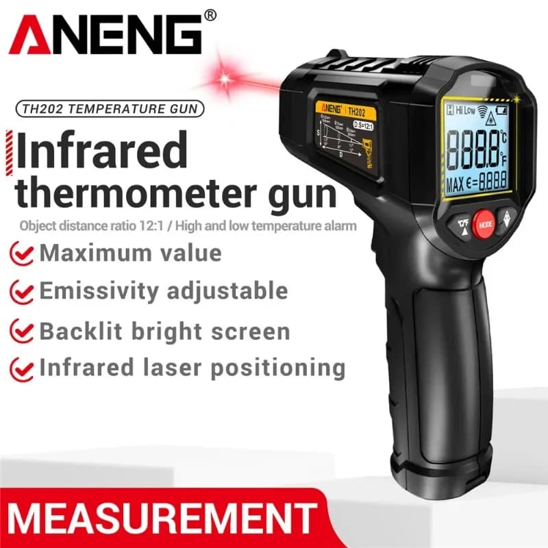 ANENG TH202 Termometri portatili industriali Test per auto Laser IR senza contatto Temperatura del calore Pistola Punto Schermo HD per strumento di cottura