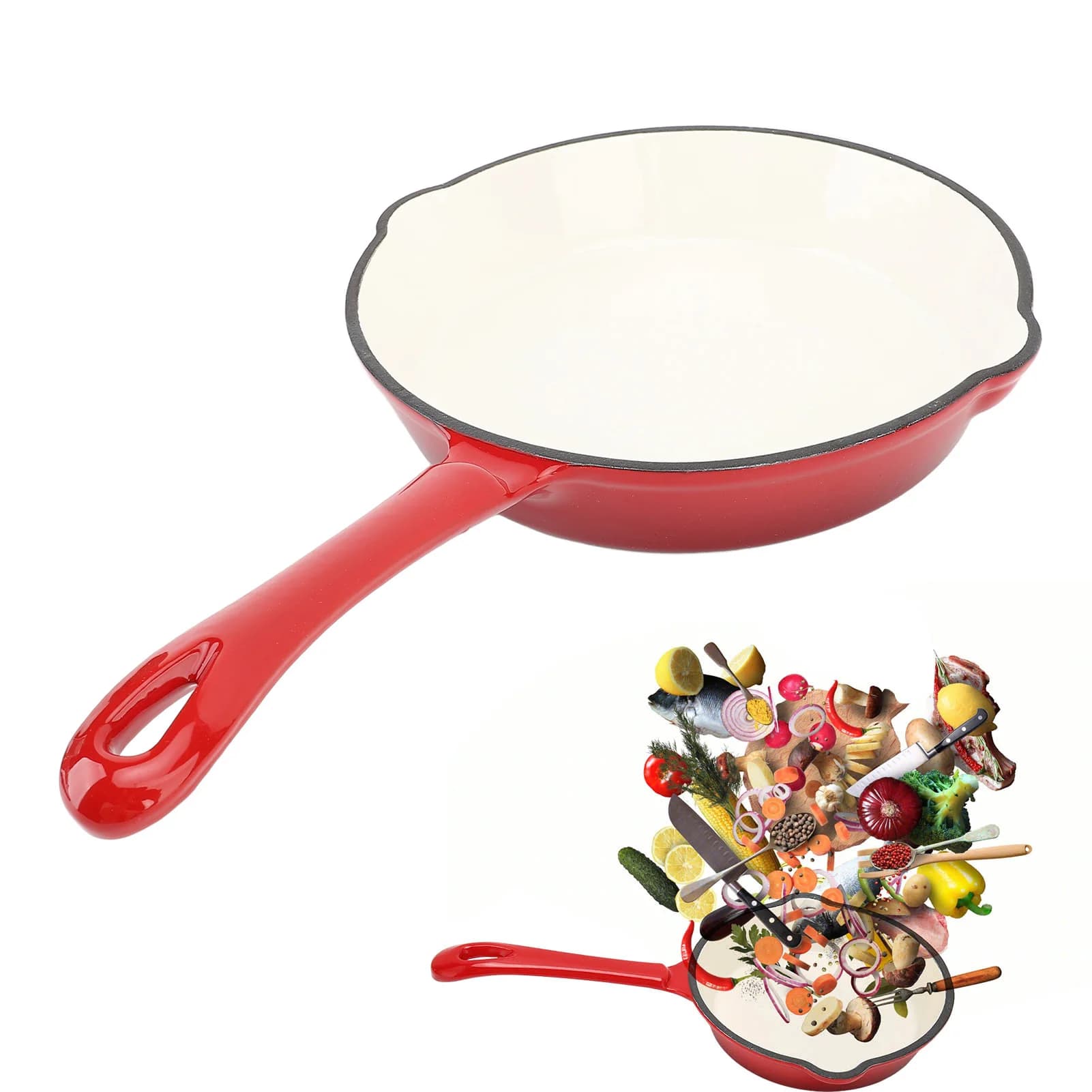Glazed cast iron non-stick pan, grill pan for cooking on camping, durable kitchen pan and pots