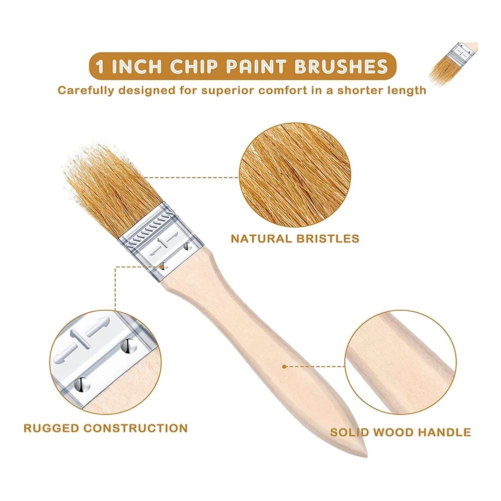 A98E-100Pcs 1 Inch Chip Paint Brushes Bulk, Small Paint Brush Brick Stain Paintbrushes Bristle Wood For Acrylic Paint, Crafts