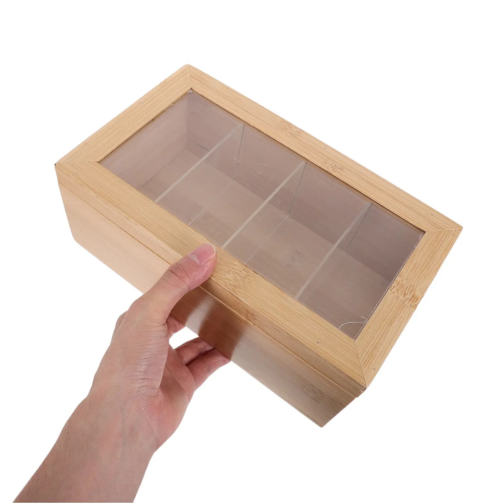 Bamboo Recipe Box Recipe Card Holder Box 10.2x5.9x4in Organizer with Clear Lid Sections for Kitchen Counter Cooking Prep Storage
