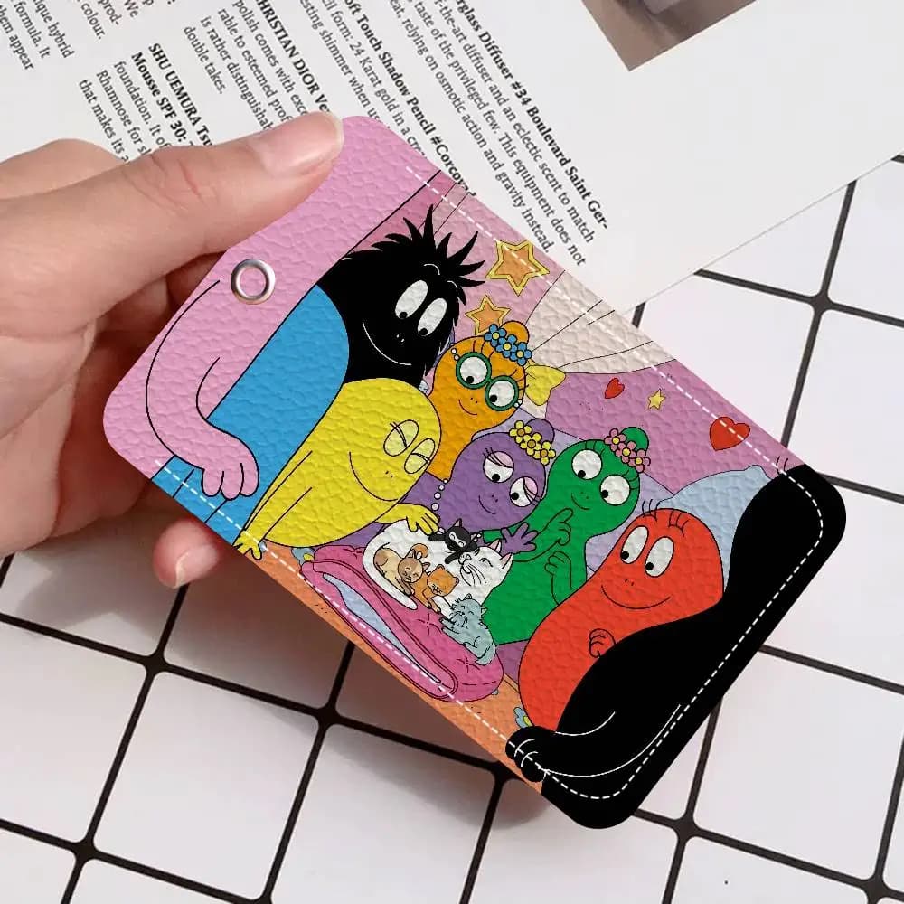 Rectangular Badge Door Cartoon of Barbapapa, Keyring, Wall Mounted Fabric, Leather Keyring Ring