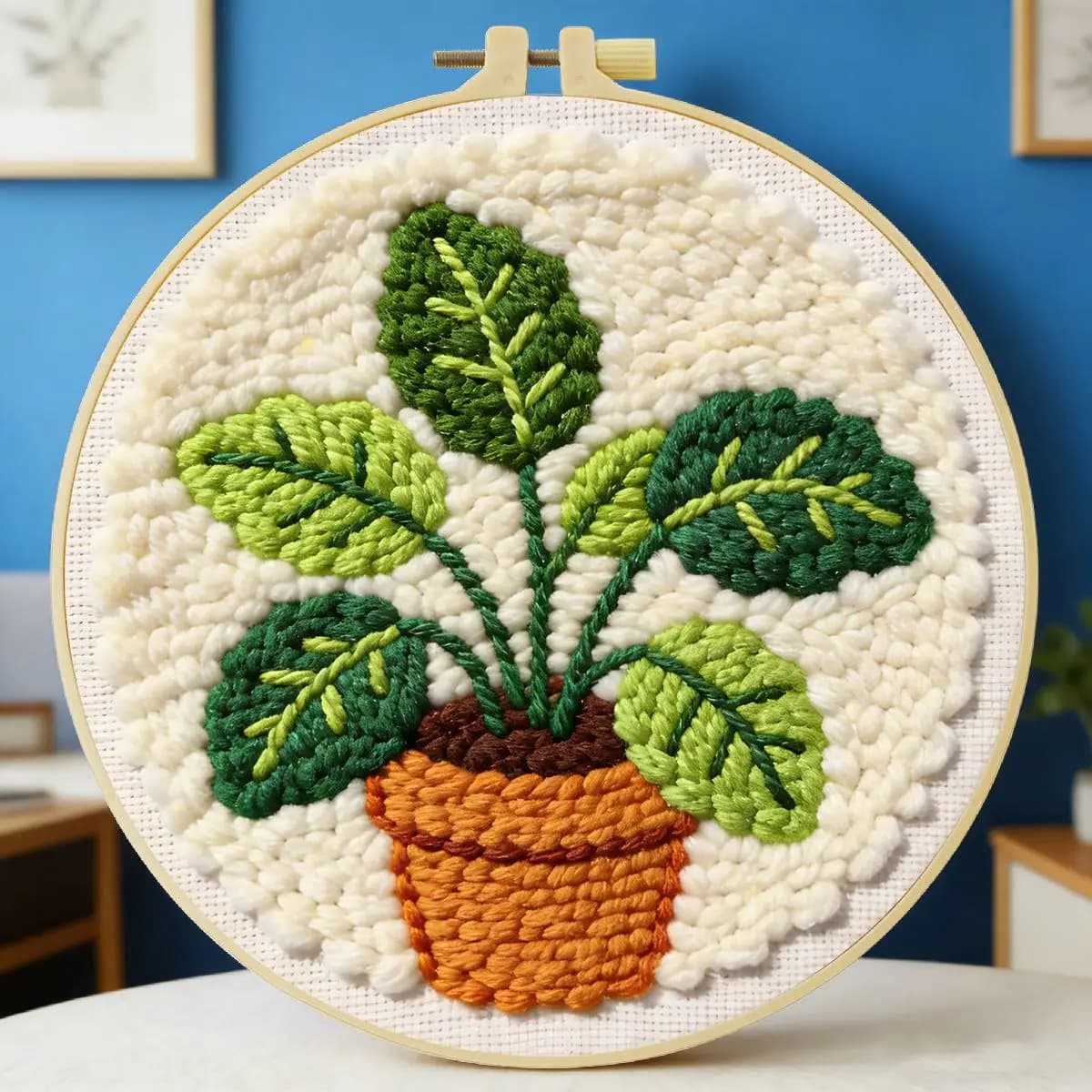 20X20CM/7.87inch Leaves Punch Needle Embroidery Set Kit Stitch Embroidery Knitted Embroidery DIY Handmade Gift Sewing Art