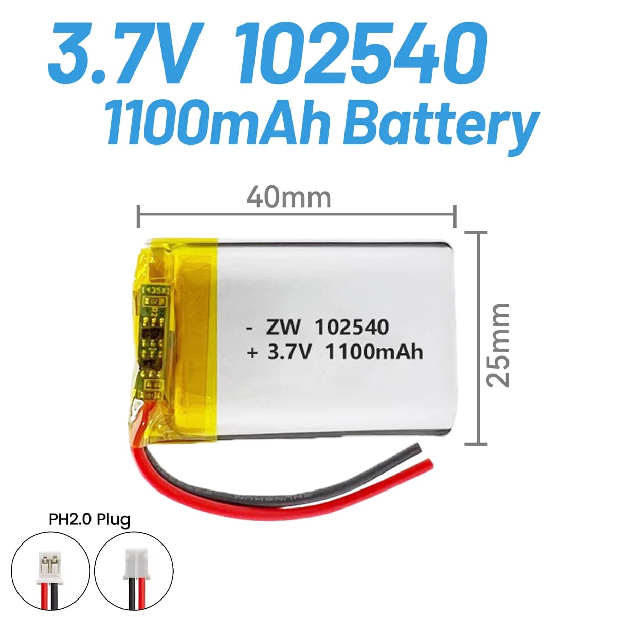 1-20-PCS 102540 3.7 V 1100 mAh lithium ion polymer battery for GPS tracker, MP3 player, Bluetooth headset, hair plate + PCB