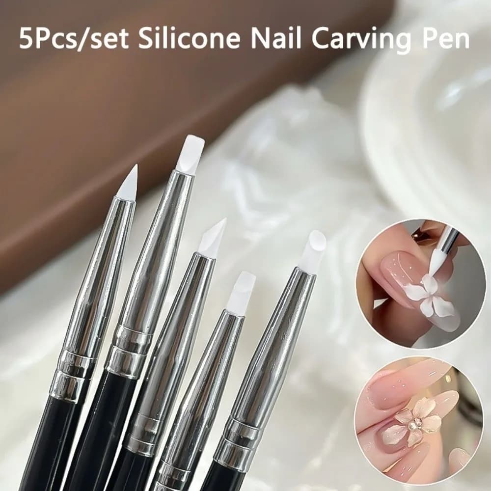 5Pcs/set Multi-functional Silicone Nail Brush Dual Ended 5Pcs Set Dotting Brushes Easy Clean Manicure Tools Sticker Press