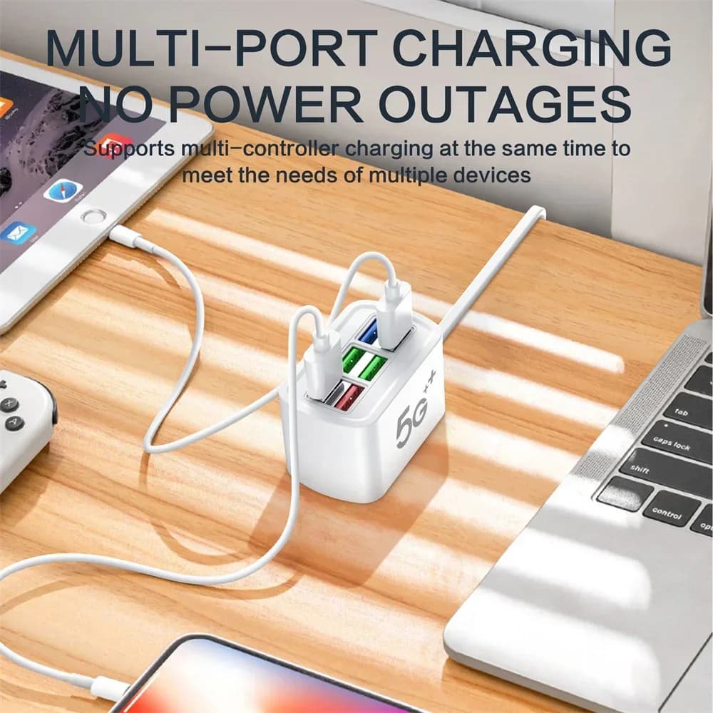 Quick USB Charger 6 in 1, Desktop Charging Station, Fast Charging Cable 1m, USB HUB Adapter for iPhone 16 Home