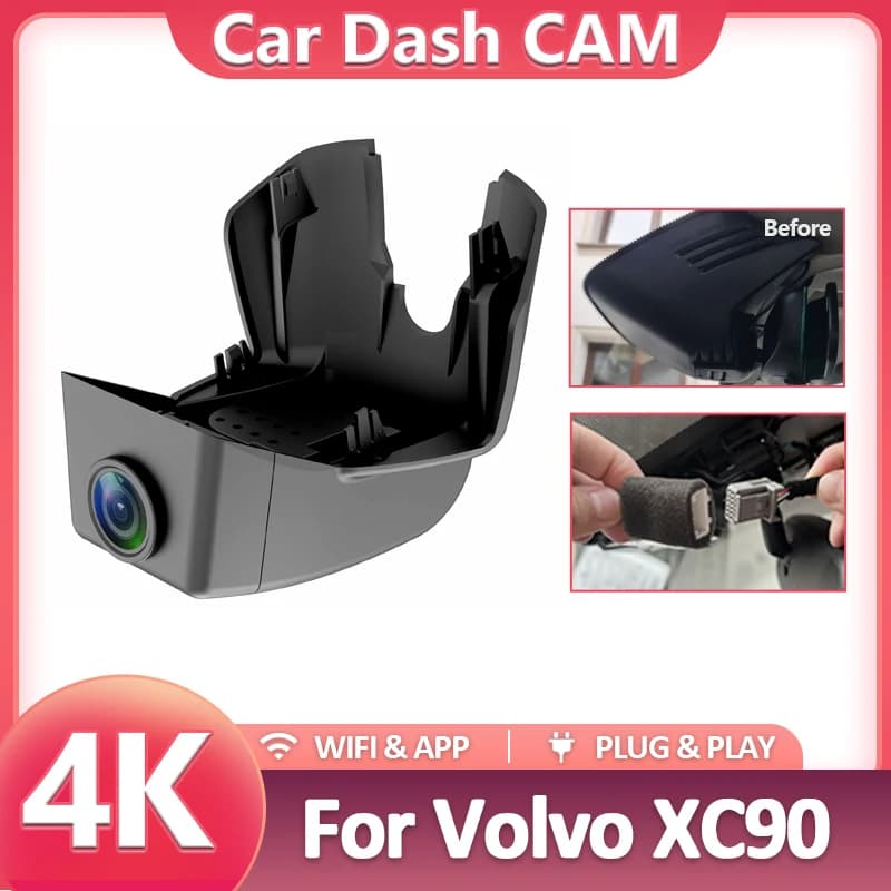 For Volvo XC90 2015-2026: Dash Cam Front and Rear 4K Plug & Play, Auto Recorder with WIFI, DVR Recorder for Cars