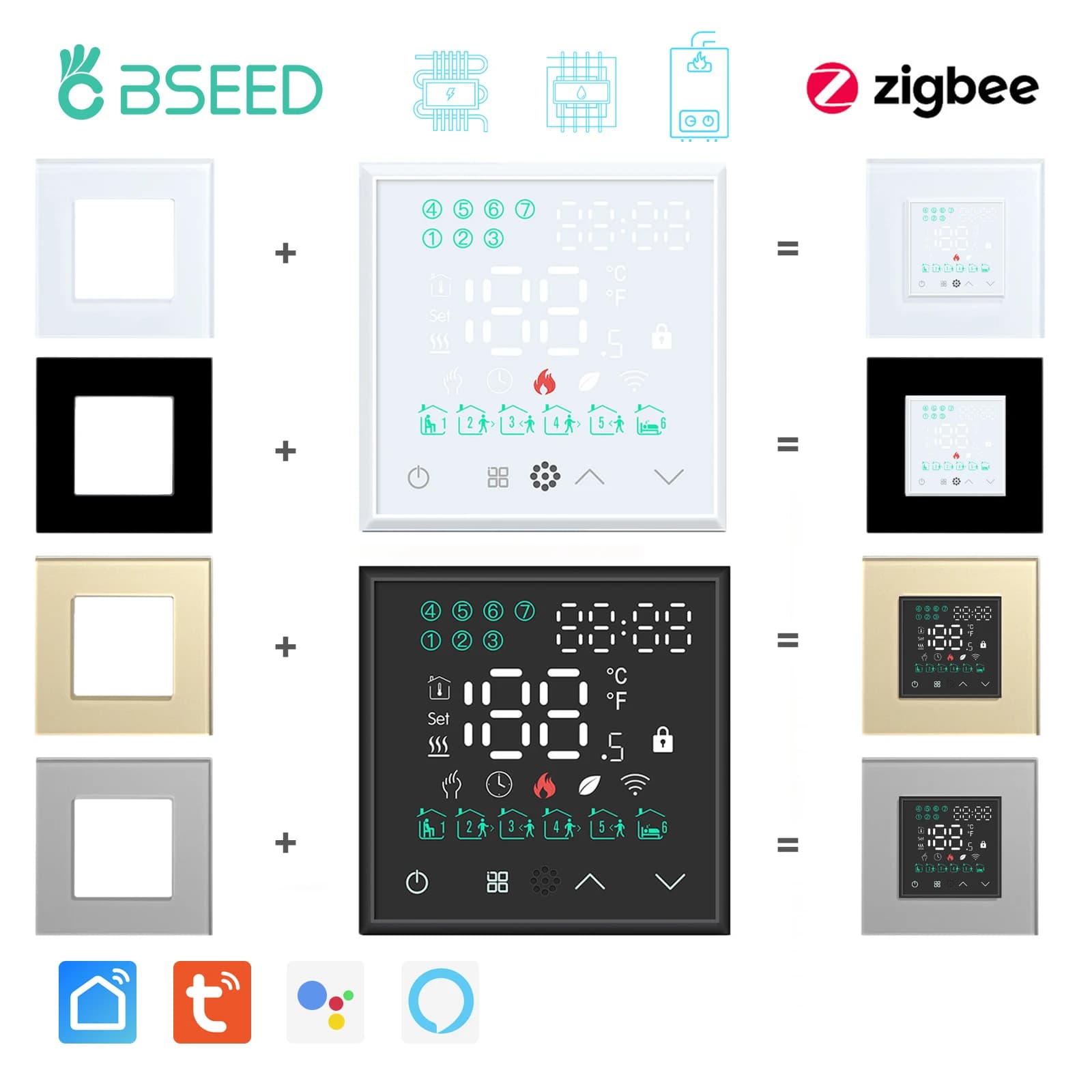 BSEED Zigbee Termostato Regolatore di temperatura ambiente Pavimento elettrico Riscaldamento dell'acqua Caldaia a gas Parti fai da te Presa a muro Pannello in vetro