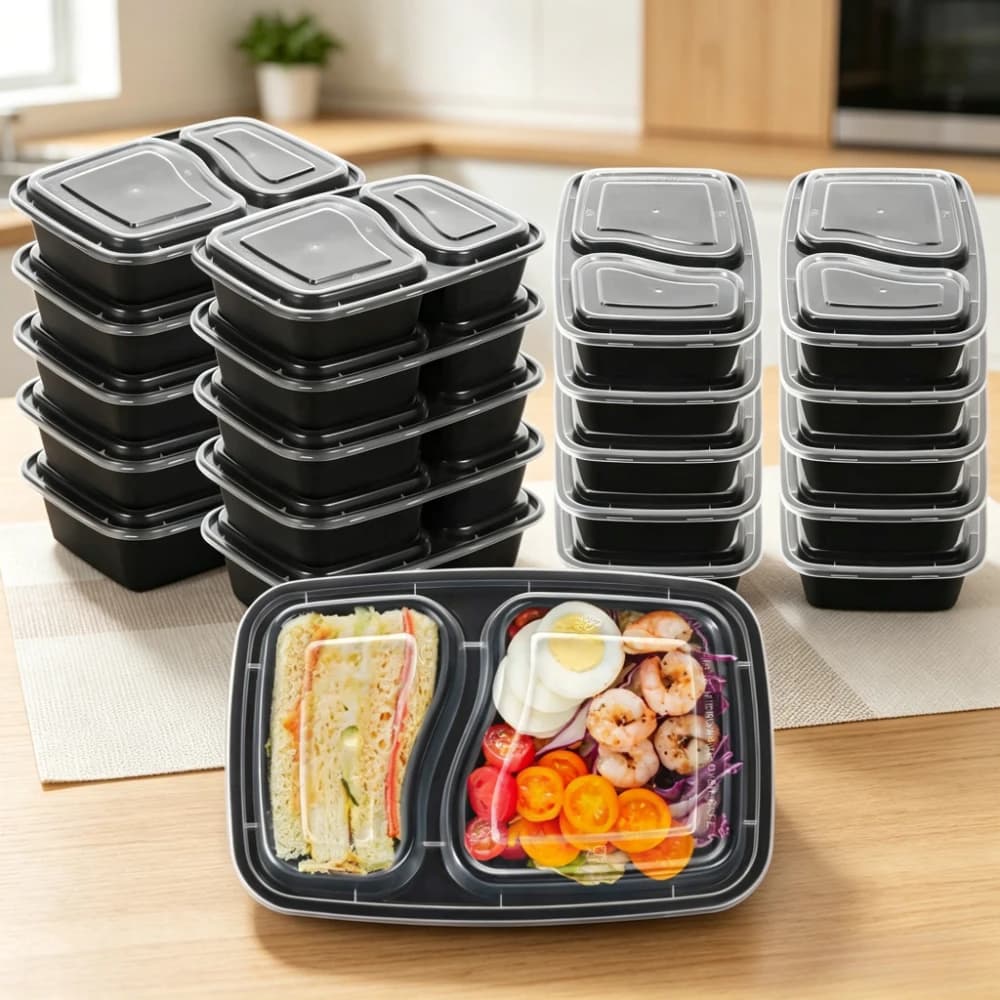 Confezione da 20 Contenitori per Pasti, Scatole Bento Usa e Getta a 2 Scomparti, Contenitori per Alimenti in Plastica Senza BPA Adatti al Microonde