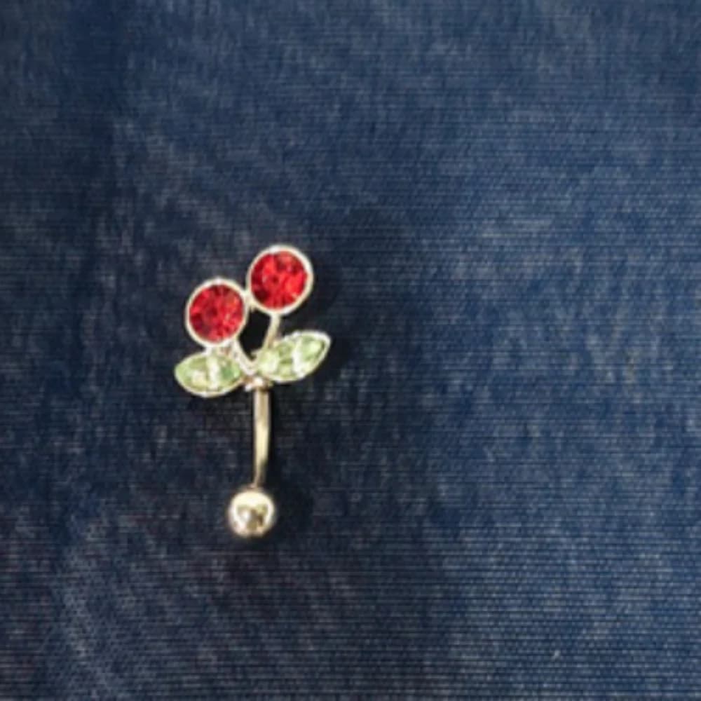 Women s Fashion Rhinestone Red Cherry Navel Barbell Ring Pretty Belly Button Body Piercing Jewelry