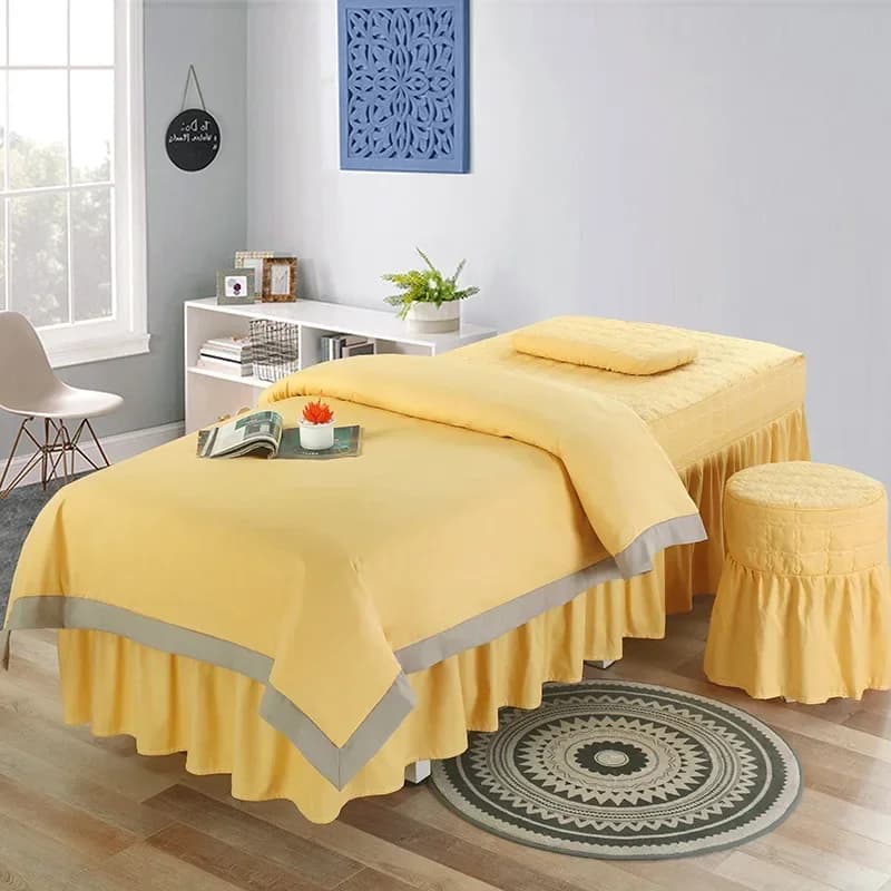 Set di Biancheria da Letto Patchwork per Salone di Bellezza, 4 Pezzi: Lenzuola per Lettino da Massaggio e Spa con Foro + Federa + Coprisedia + Set Copripiumino