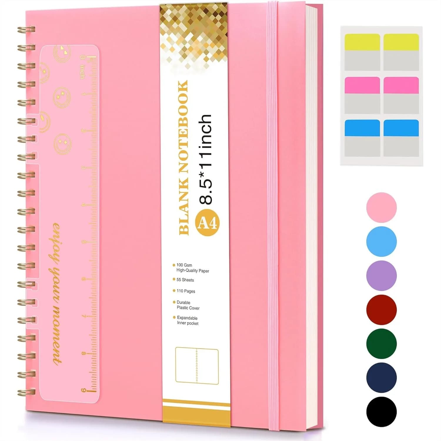 A4 Blank Spiral Notebook 8.5x11, Pink Sketch Book with 100 GSM Paper for Drawing, Journaling, School, Work