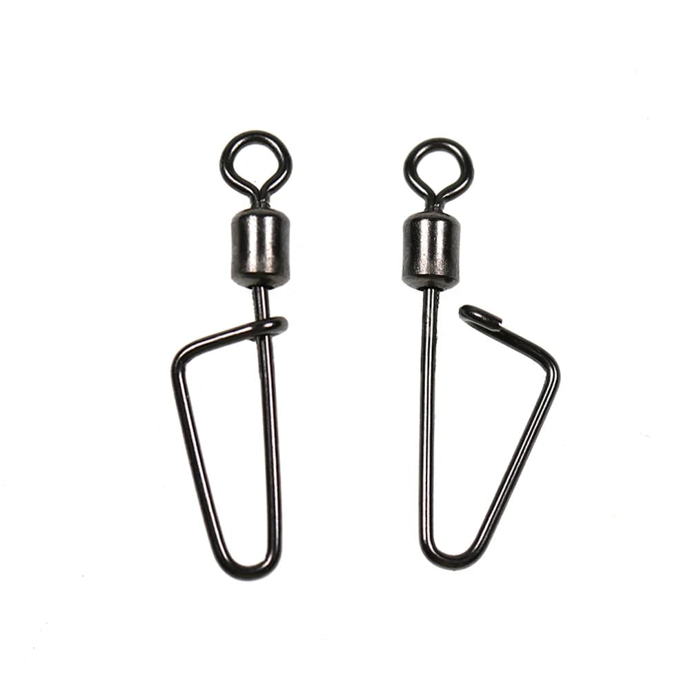 20PCS #12 -1/0 Rolling Swivel Swing Coastlock Snap Fishing Hook Lure Line Connector Fishing Rigging Accessories Black Nickel