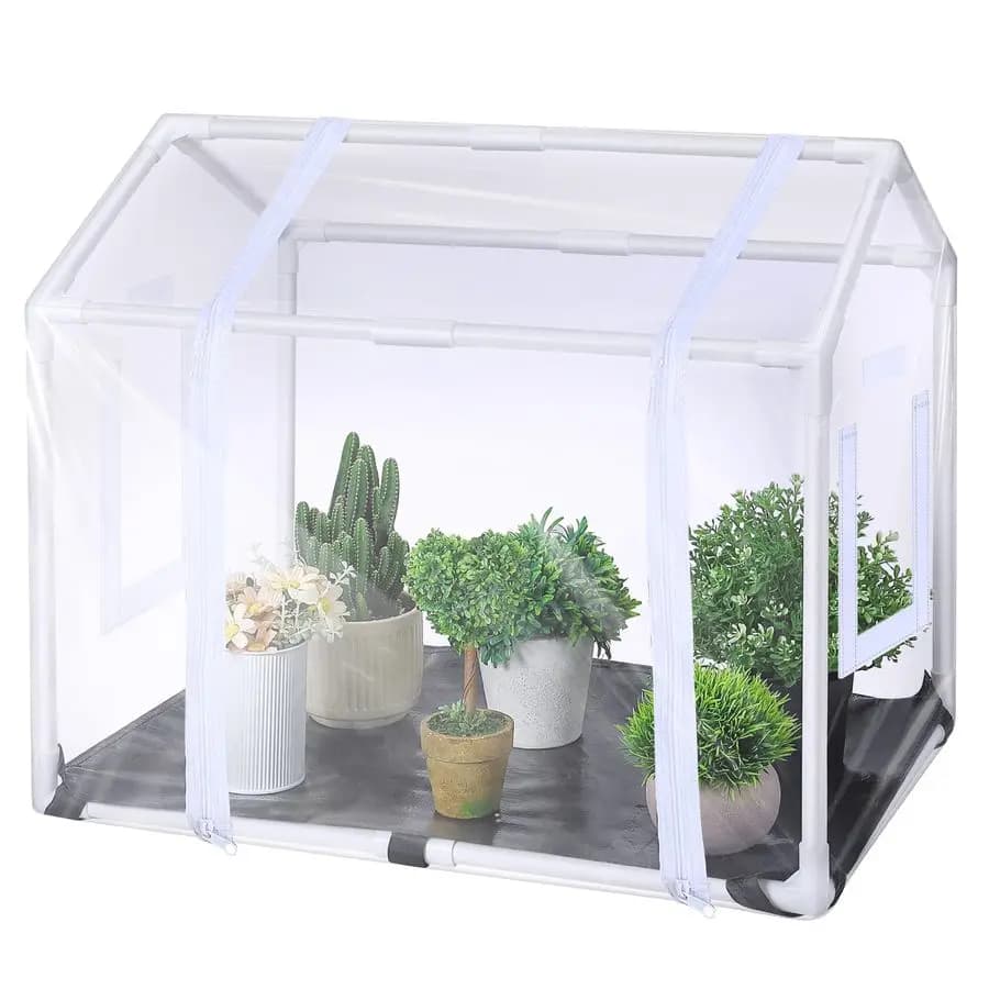 Mini serra con tappetino per invasatura per piante da interno, casa verde portatile resistente con vaso impermeabile per piccole piante, Cle