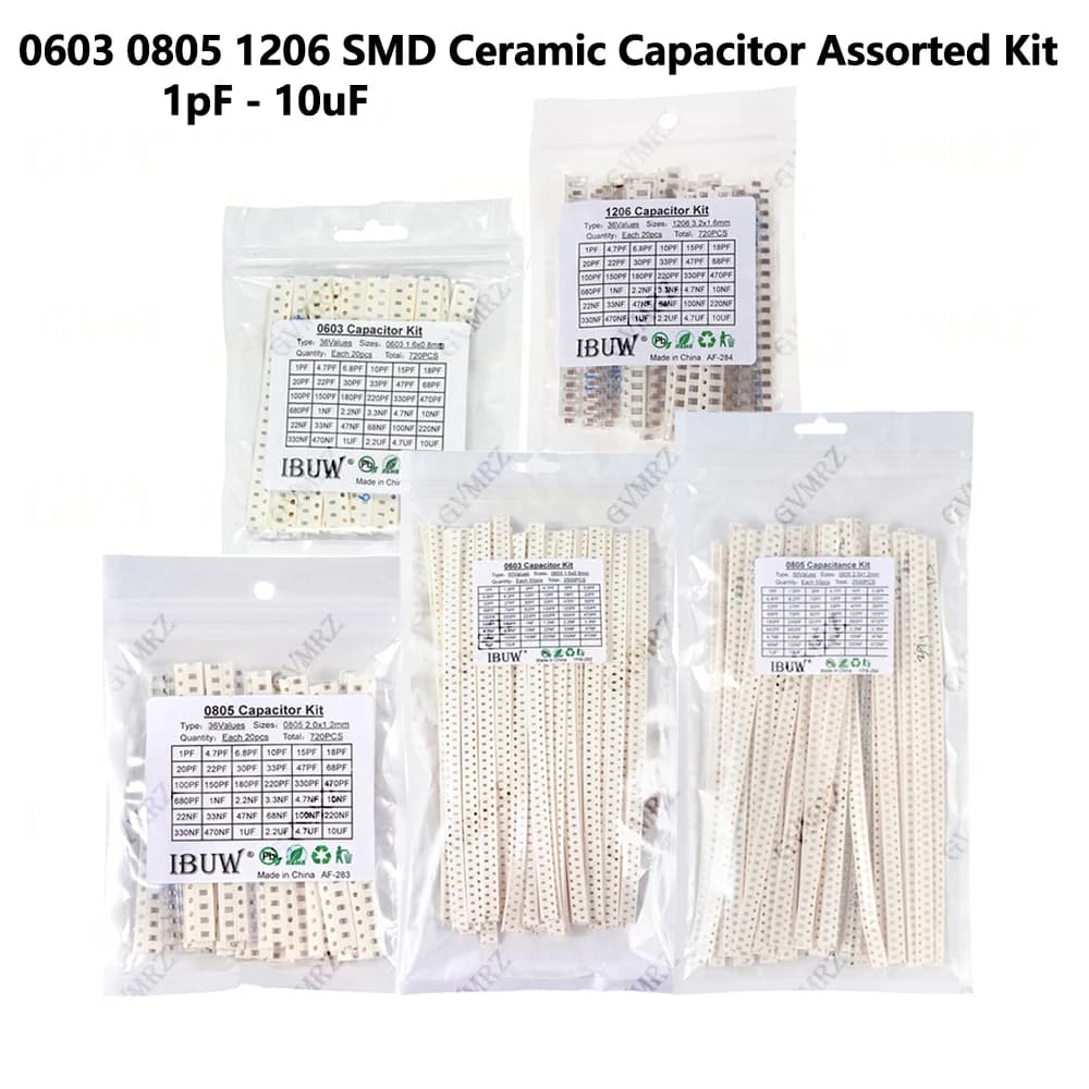 0402 0603 0805 1206 SMD Ceramic Capacitor Assorted Kit 1pF - 10uF 100PF 10NF 100NF Chip Capacitance Set 0.47UF 1UF