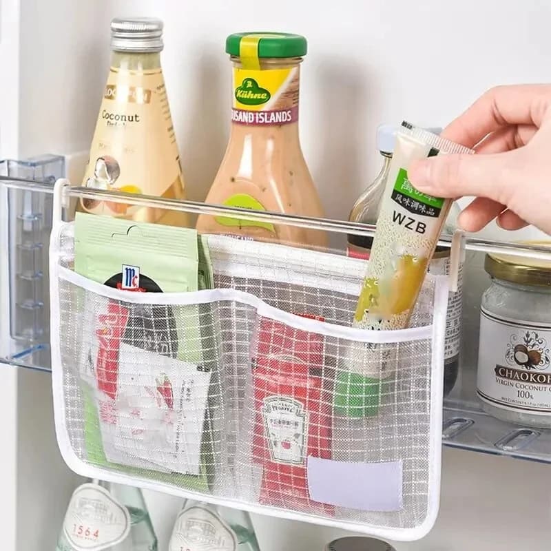 Organizzatore per porta del frigorifero, borsa a rete sospesa per frigorifero per borsa portaoggetti da cucina
