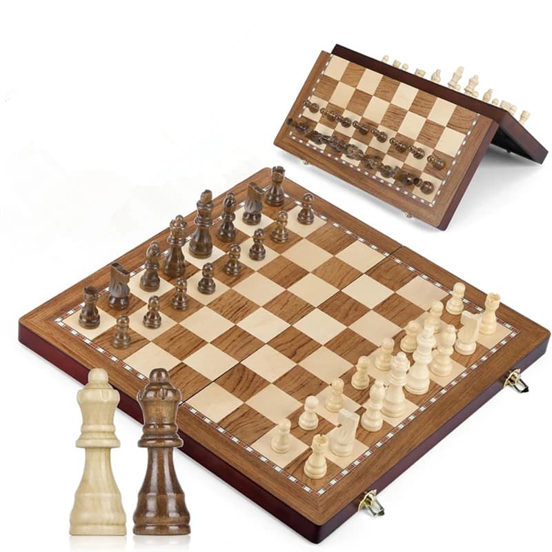 Chess Wooden chess set 38cm/15inch Collapsible large size high-grade sculpted chess board - 2 extra queens, a good gift