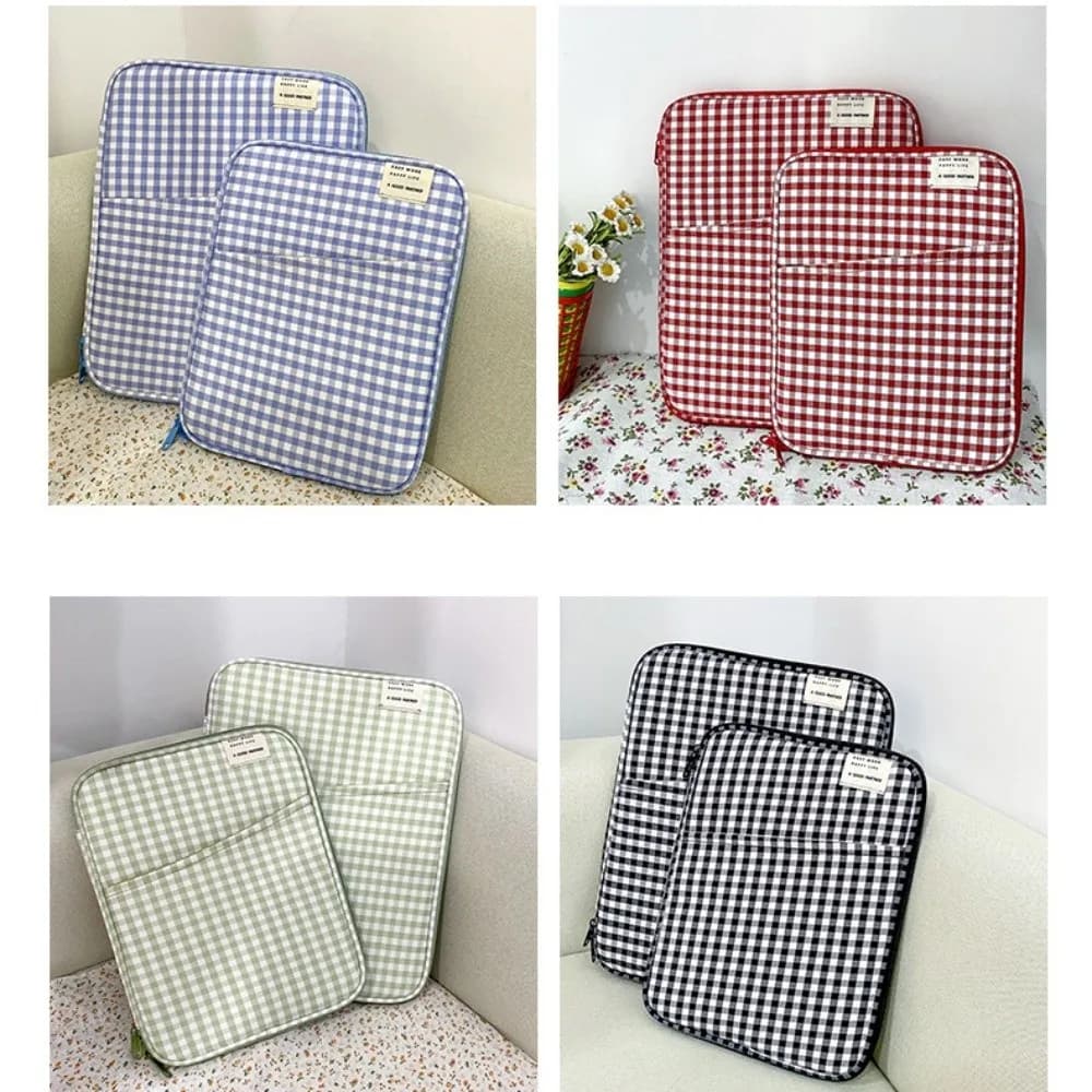 Borsa per laptop portatile Ins Grid da 11 pollici, custodia antiurto per tablet, borsa per computer da ragazza, carina e colorata, con scomparto per documenti