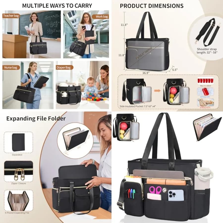 ESTARER Borsa tote da donna per insegnanti, 2 pezzi, borsa da lavoro per laptop, borsa per computer con cartella portadocumenti espandibile, grande borsa messenger resistente all'acqua