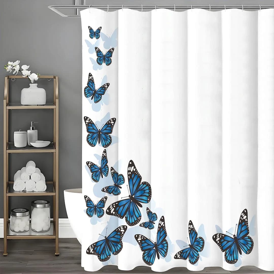 Tenda da doccia con farfalla blu, tenda da doccia decorativa per bagno, tenda da doccia impermeabile con ganci 180x180 cm