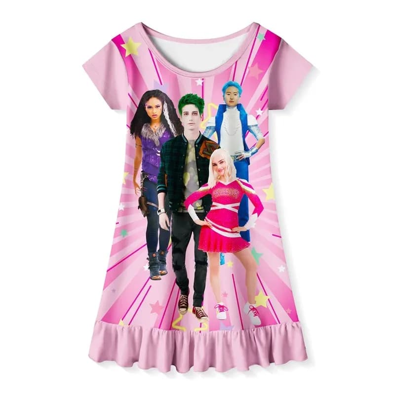 AIAI 2025Zombies 3 Zed Addison Cosplay Printing Ruffle Nightdress Home Wear Children's Cartoon Pajamas Casual Kids Dresses for G