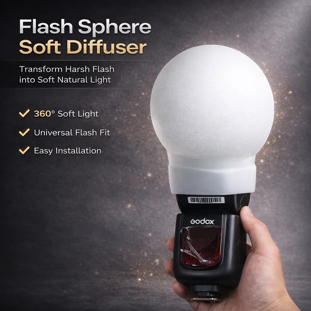 Flash Ball Diffuser, 360° Soft Light Dome, Silicone Universal Flash Diffuser for Canon Nikon Godox Speedlite