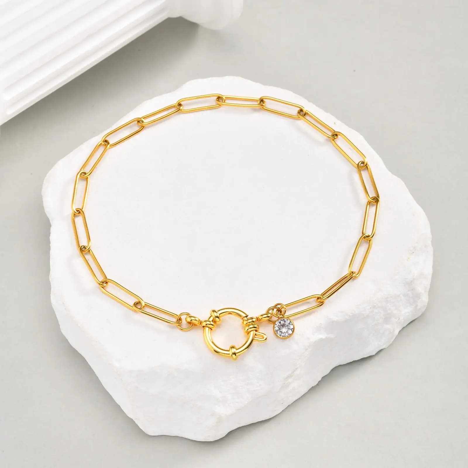 Spring Clasps Chain Ankle Bracelet For Women, Stainless Steel Paperclip Link Zircon Anklet, Waterproof Fashion Foot Jewelry Gift