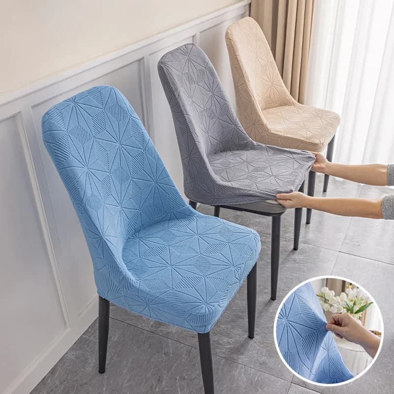 Universal Fit Curved Jacquard Dining Chair Cover, Light Luxury Elastic Stretch Slipcover, Breathable Anti-Slip Wear Resistant Ca