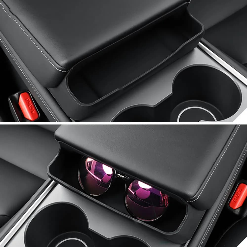 Vassoio per occhiali per auto per Tesla Model Y (2020-2024) Modello 3 (2021-2022) Organizzatore della scatola di immagazzinaggio del bracciolo della console centrale