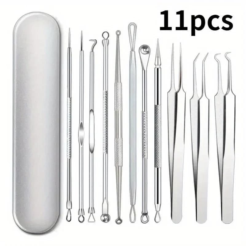 Set di 11 Aghi Professionali per Acne, Ultra-Fini N. 5 strumenti per i pori del viso, aghi in acciaio inossidabile, strumenti per la cura della pelle del viso