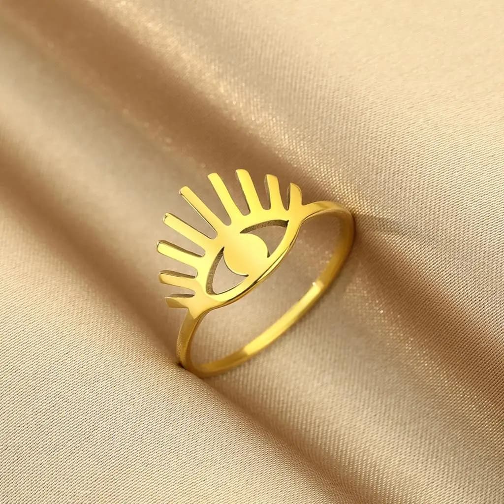 Kiniziale minimalista anello per ciglia lunghe in acciaio inossidabile inciso al laser, anello per gli occhi, anello di protezione regalo per l'anniversario