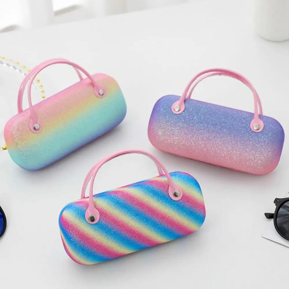 Custodia per Occhiali Arcobaleno Creativa, Scatola Portatile per Occhiali da Sole con Effetto Laser, Contenitore Protettivo Anti-pressione, Borsa Creativa per Bambini