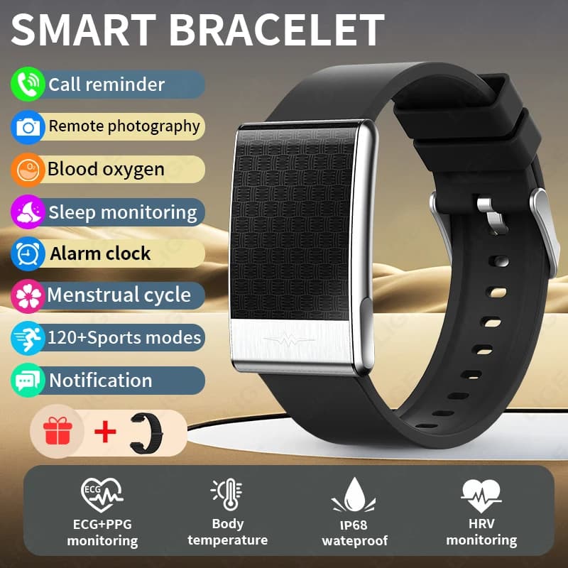 Braccialetto Intelligente LIGE Senza Schermo con ECG+PPG, Monitoraggio Frequenza Cardiaca, Ossigeno nel Sangue, Stress, Temperatura, Impermeabile, per Uomo e Donna