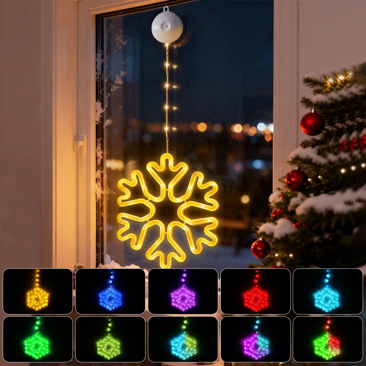 Bellissimo insegna al neon a LED con fiocco di neve per esterni/interni, caldo/multicolore con 8/12 modalità di illuminazione per festival, feste di Natale