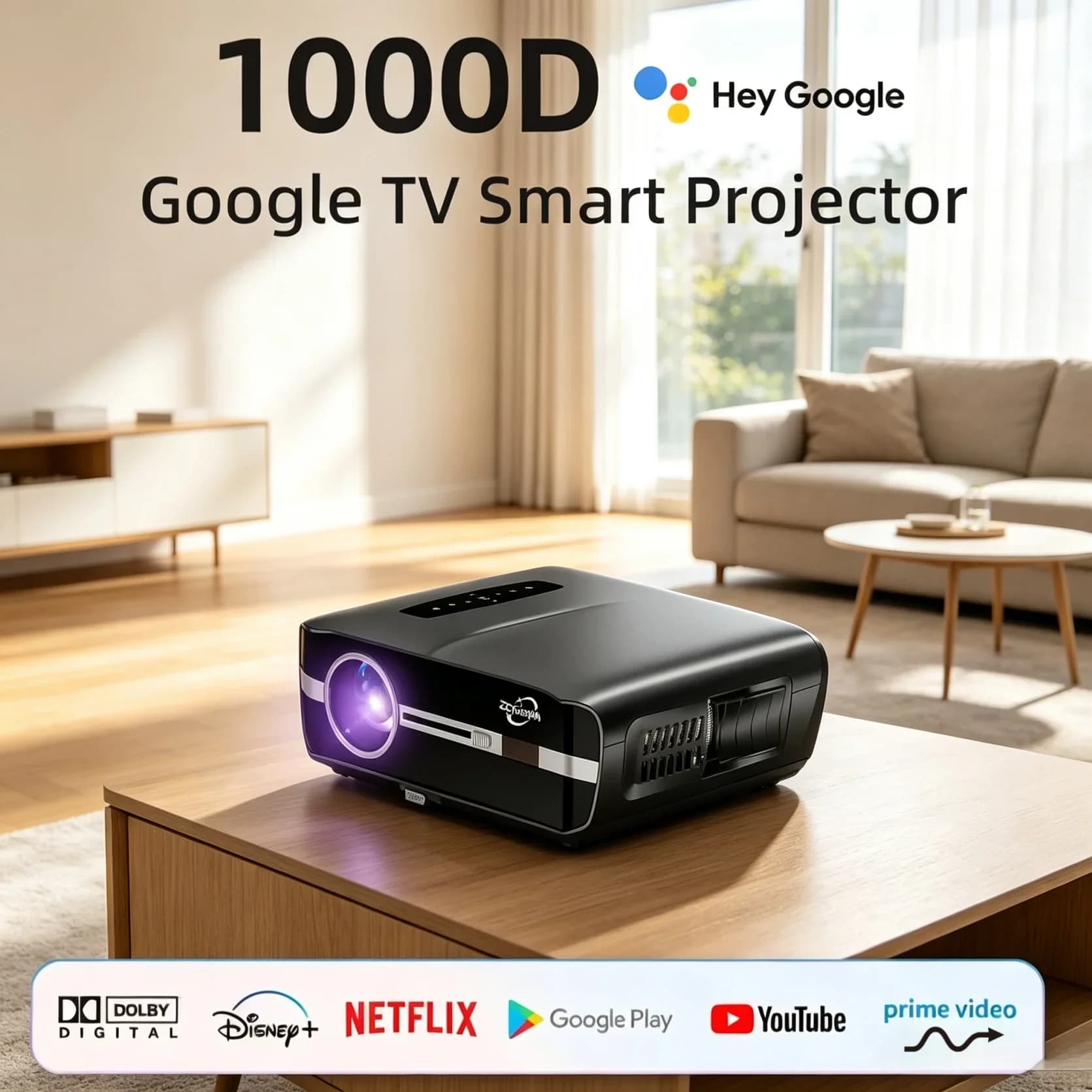Proiettore Smart 4K Ufficiale Google TV Certificato Netflix, Risoluzione Nativa 1080P, Audio Dolby, WiFi6, Auto Focus, HDR, Home Theater, HDMI, BT5.4