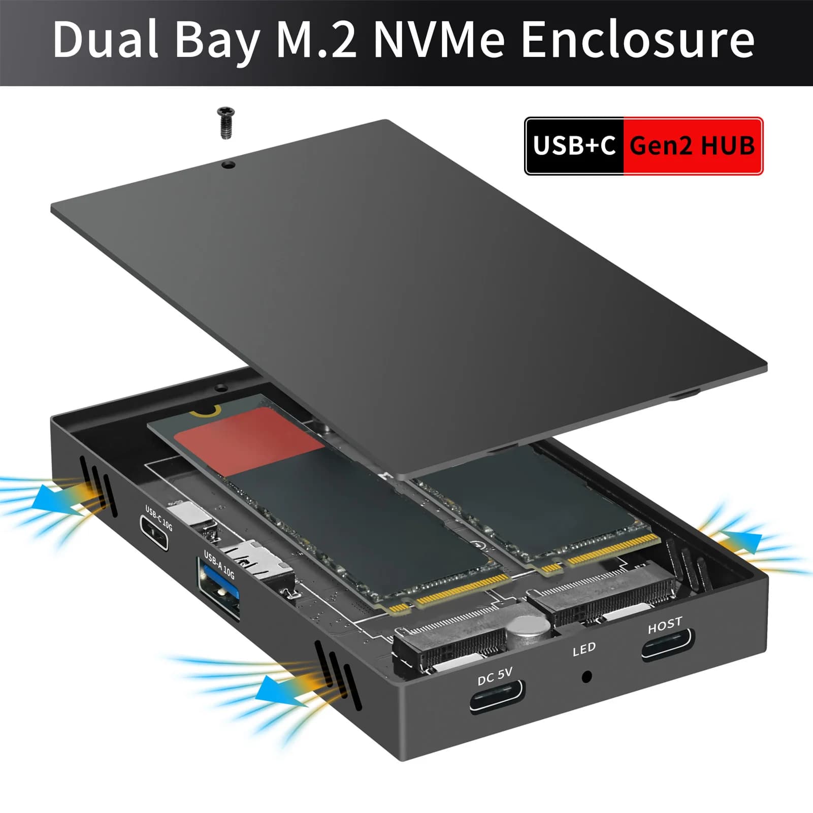 Docking station SSD M.2 USB3.2 Gen2 10Gbps Custodia doppia NVMe in lega di alluminio Plug and Play per PCIe M Key 2230 2242 2260 2280