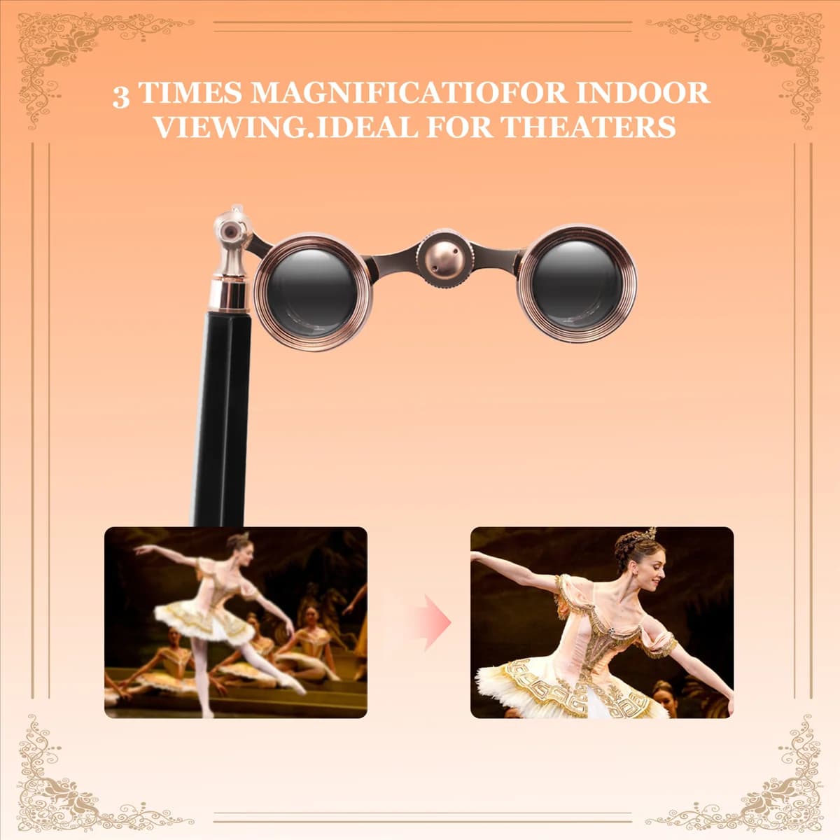 ABAZJ Nero 3X25 Opera Binoculare Lente Rivestita Telescopio Occhiali da Opera Rivestito Teatro Vetro Lady Manico in Vetro Donne Ragazze Regali