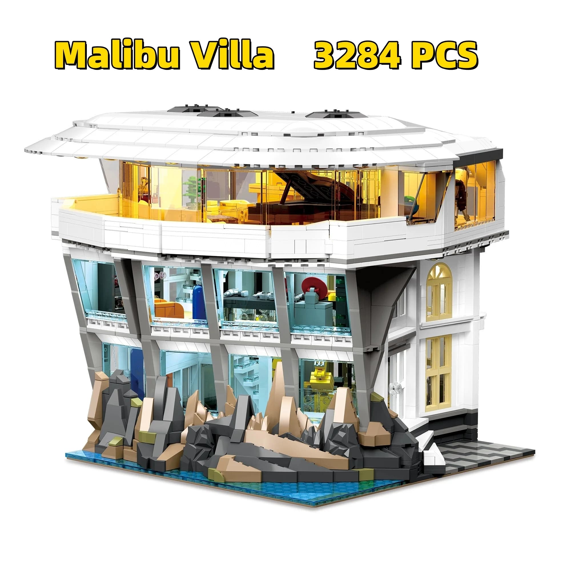 Kit Modello Villa Malibu da 3284 Pezzi - NO.58280 Blocchi da Costruzione Replica Architettonica Giocattolo Educativo per Adulti e Bambini
