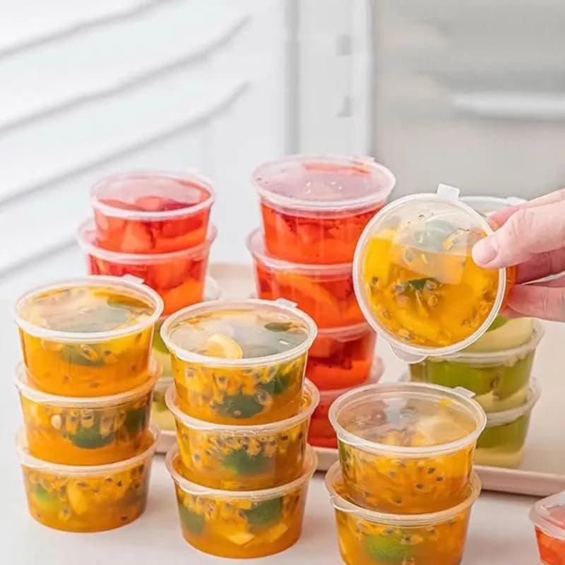 Contenitori Monouso in Plastica textureSpice per Salse, 50 Pezzi con Coperchi, Tazze Antigoccia per Porzioni, Ideali per la Preparazione dei Pasti e l'Uso in Ufficio