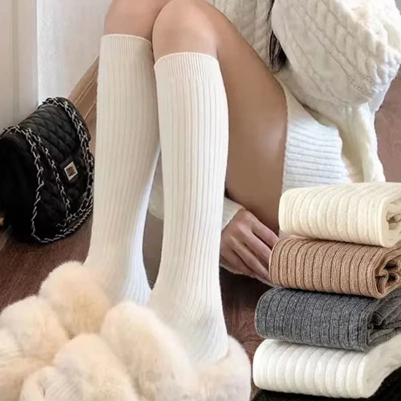 1-10Pairs Over Knee Warm Socks for Women Thigh High Long Boots Socks Sweet Spicy Style Solid Color Beige Japanese Casual Winter