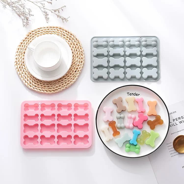 Stampo in silicone per cioccolato a forma di 16 ossa diverse, stampo per ghiaccio, stampo per biscotti fai da te per animali domestici