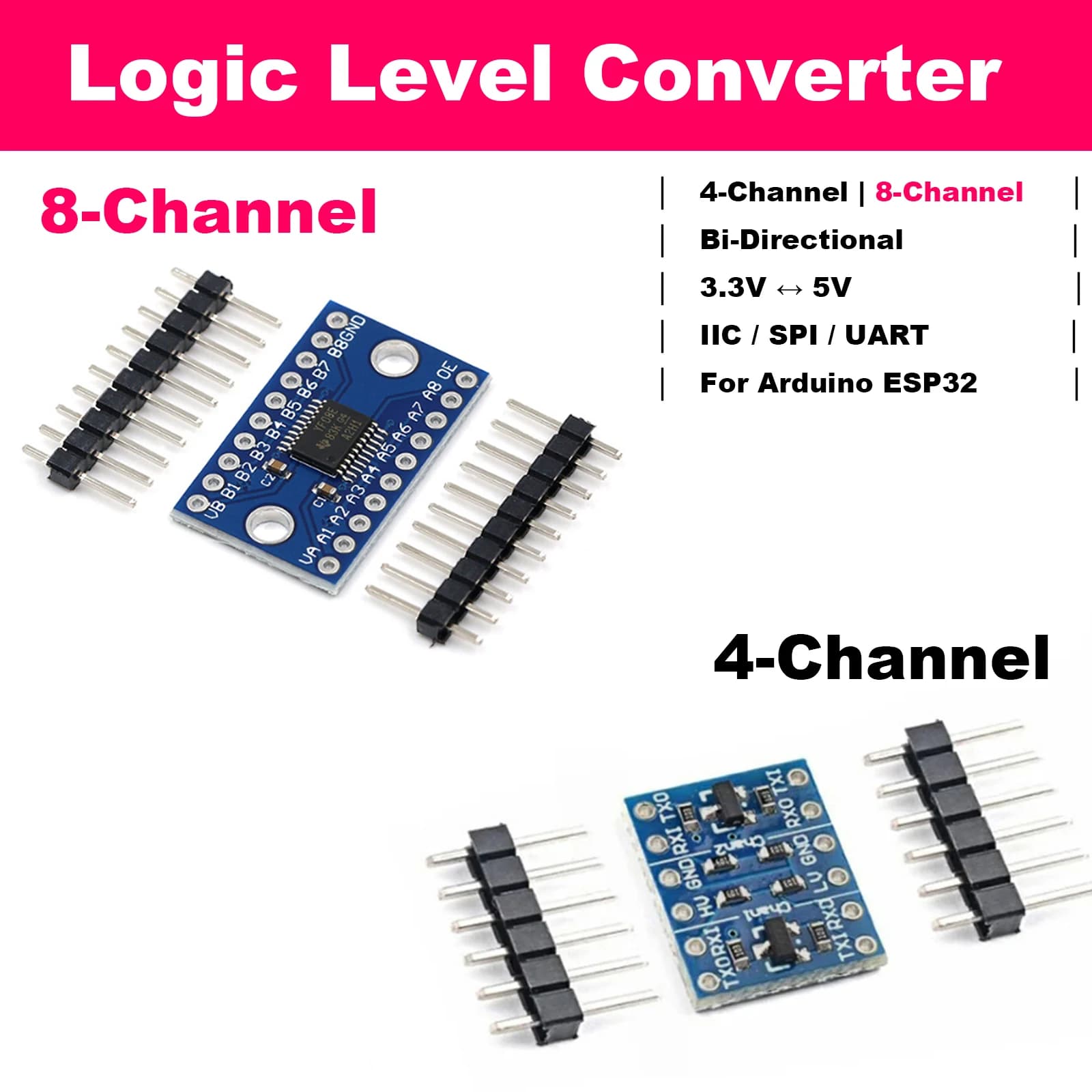 Convertitore di Livello Logico Bidirezionale 4CH 8CH IIC I2C SPI UART 3.3V-5V per Arduino ESP32 Raspberry Pi Kit Elettronico Fai-da-Te TXS0108E