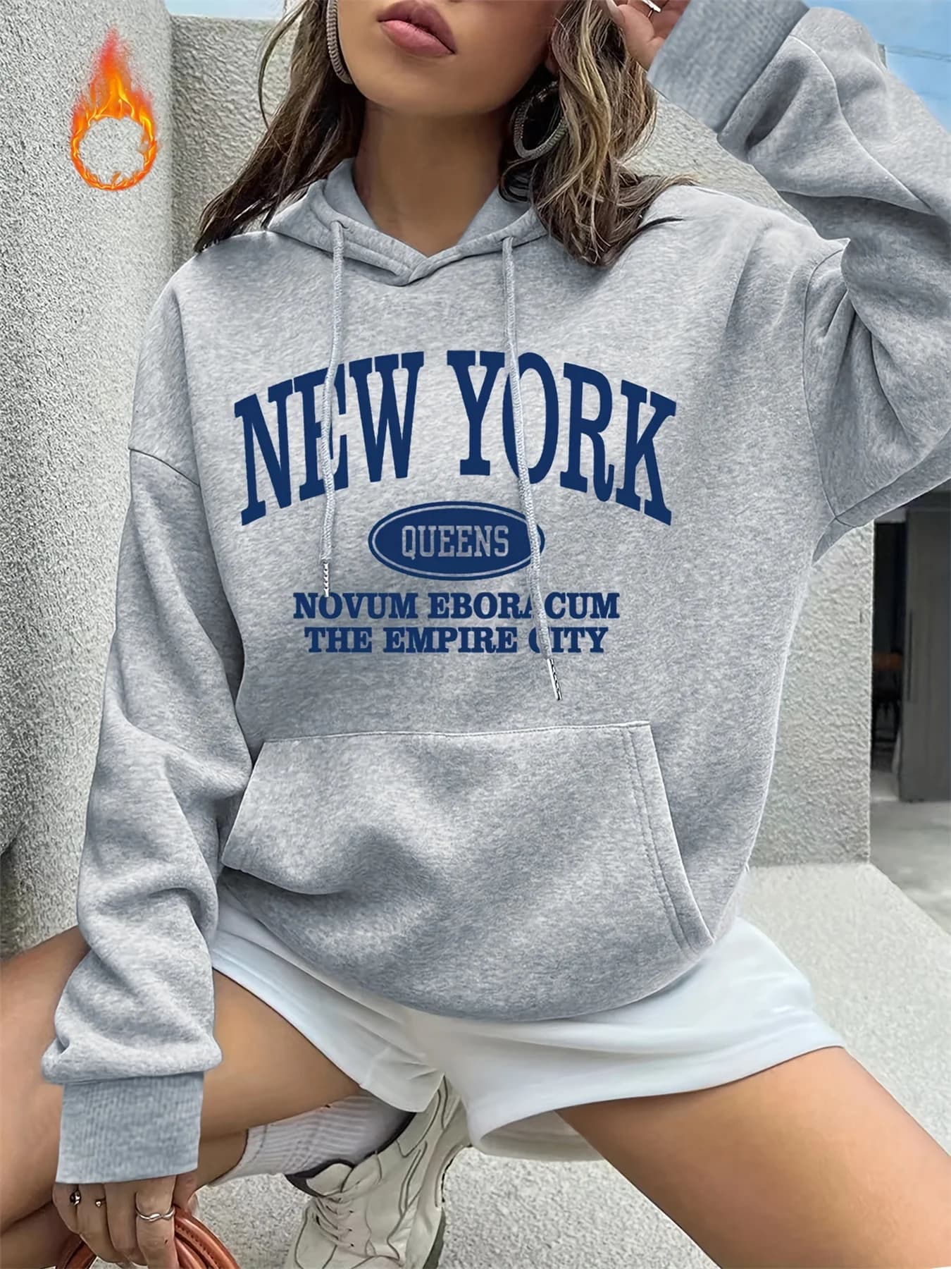 Women's casual hoodie sweatshirt New York letter print round neck long sleeved autumn and winter regular edition