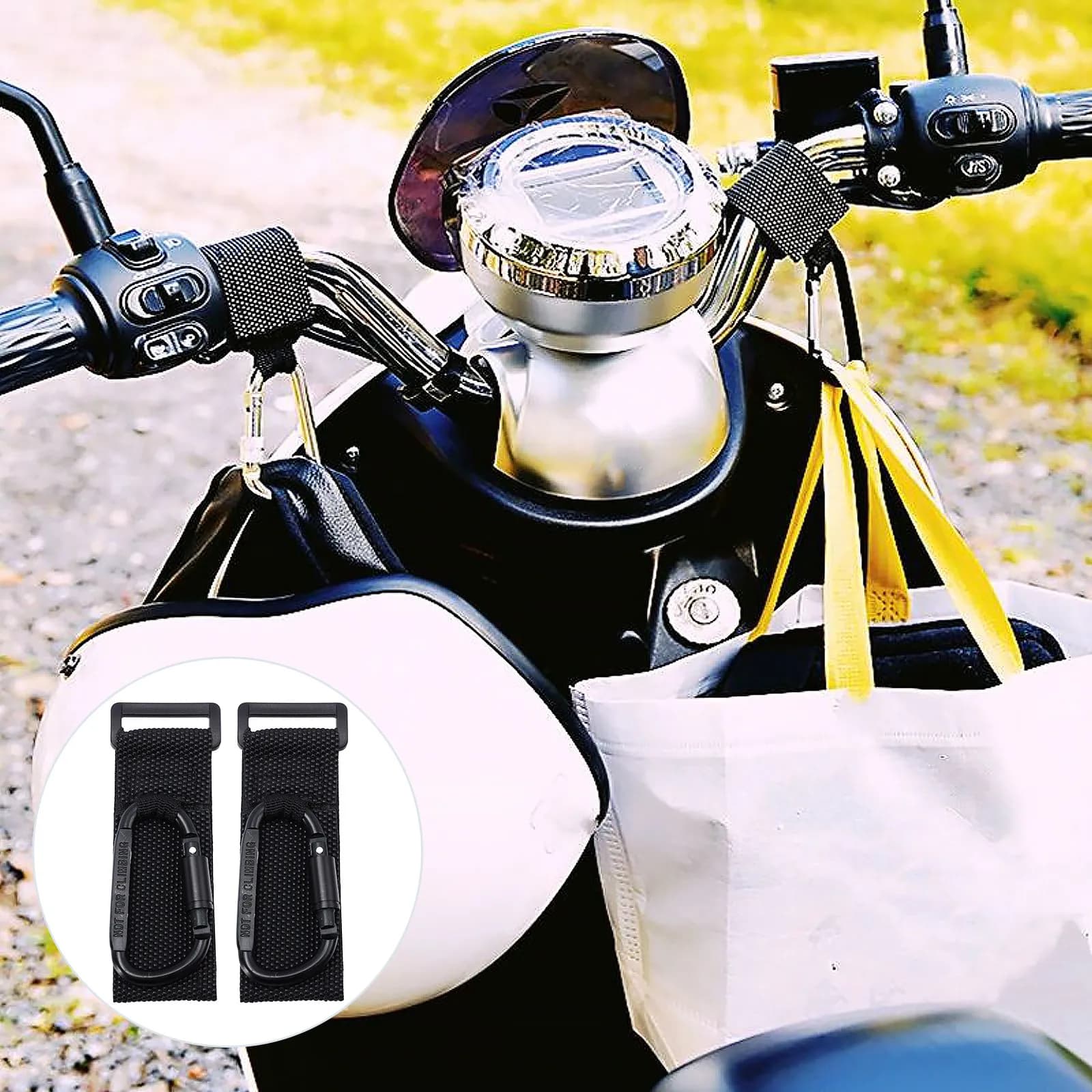 2 Pezzi Ganci per Veicoli Elettrici e Clip per Passeggino, Antiscivolo, Girevoli, Porta Borsa per Shopping, Asilo Nido, Pannolini, Sedia a Rotelle