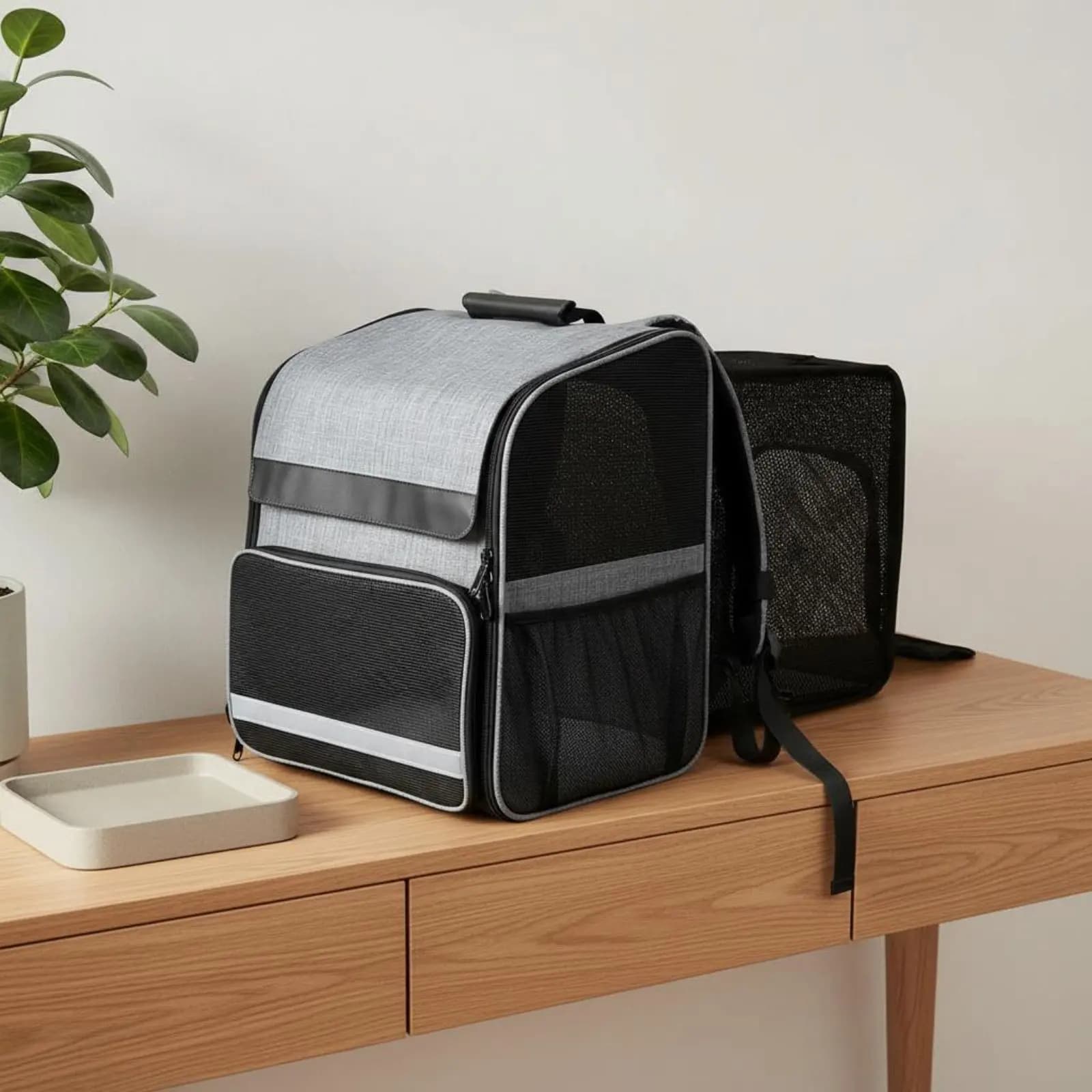 Zaino Espandibile per Animali Domestici, Trasportino per Cani Traspirante con Rete Ventilata, Borsa da Viaggio Portatile per Animali con Cinghia di Sicurezza per Esterni