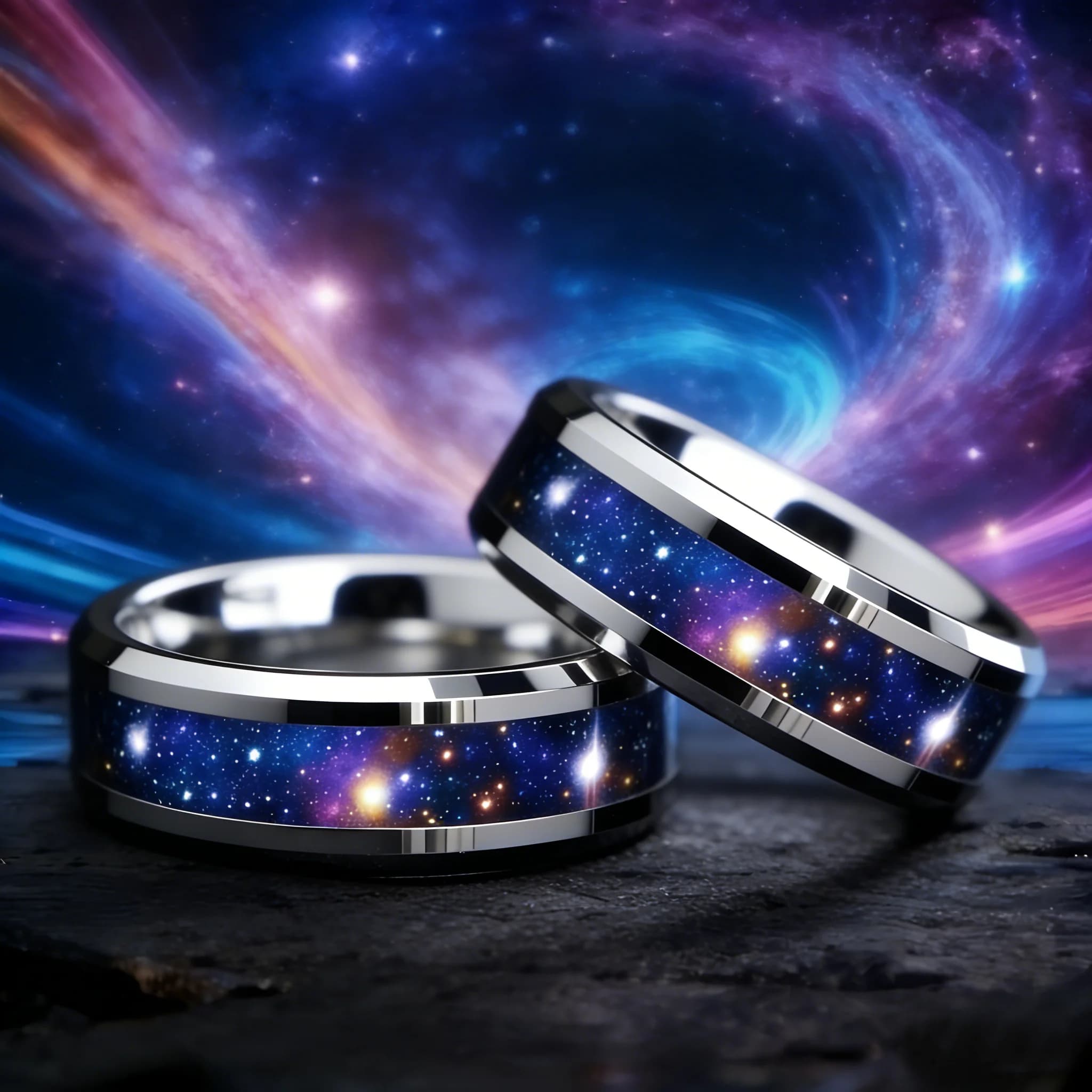 Anello con Design Nebulosa di Orione e Cielo Stellato, Anello da Uomo in Acciaio Inossidabile Color Argento 8mm, Gioielli da Matrimonio