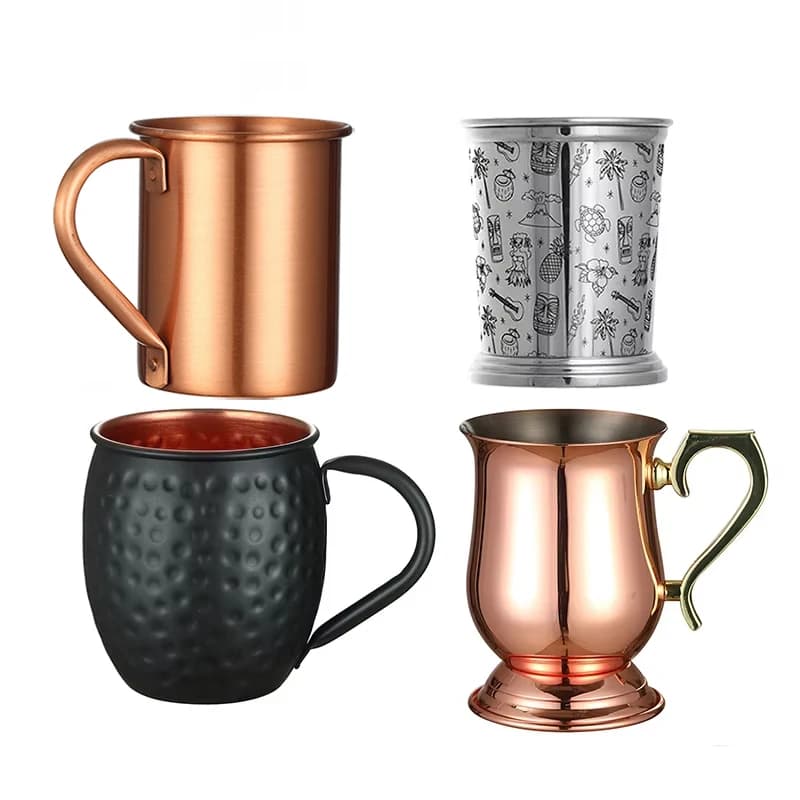 Acciaio inossidabile placcato in rame martellato Mosca Mule Tazza in rame Tipo a tamburo Bicchiere da birra Bicchieri per acqua