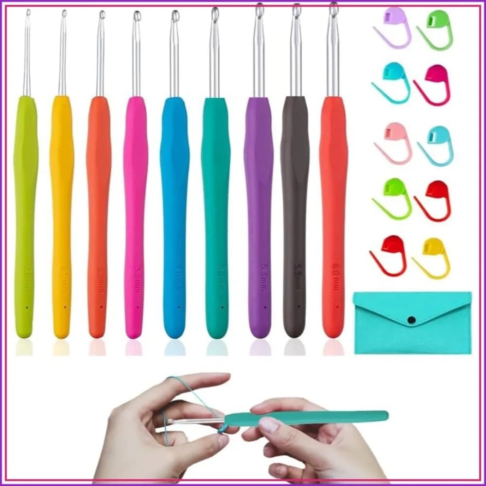 Ergonomic Crochet Hooks Set, 9 Sizes 2.0-6.0mm with Case for Beginners