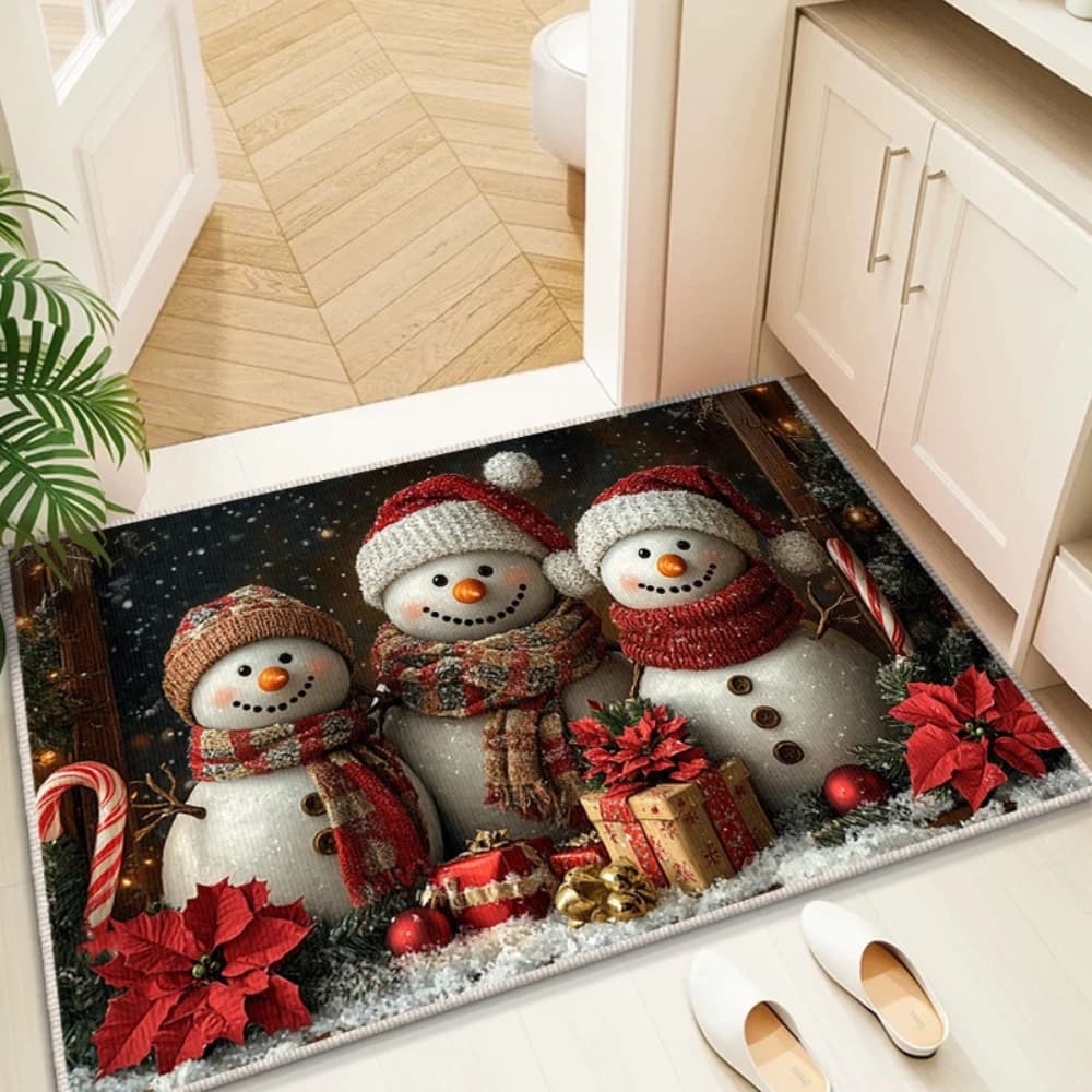 1pc Tappetino da ingresso natalizio festivo Babbo Natale Elfo Pupazzo di neve Design Tappeto da pavimento antiscivolo per decorazioni natalizie Soggiorno Ingresso camera da letto
